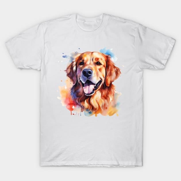 Colorful Golden Retriever Watercolor Art T-Shirt by doglovershirts